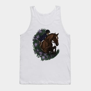 Bay Hunter Horse Jumping in Spring Flowers Tank Top